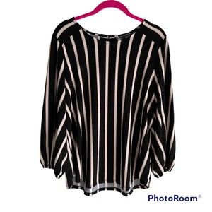 ADRIANNA PAPELL Black and Pink Striped 3/4 Sleeve Ladies‎ Career Blouse, L